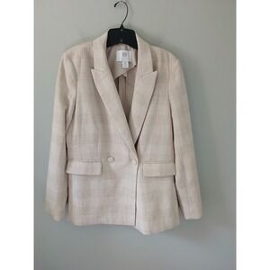 House‎ of Harlow 1960 Size Medium Long Double Breasted Blazer Cream & Tan Plaid